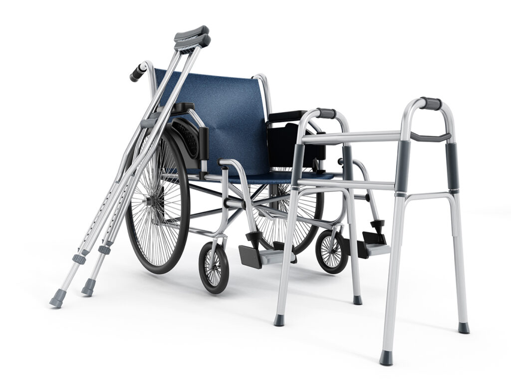Wheelchair, crutches and walker